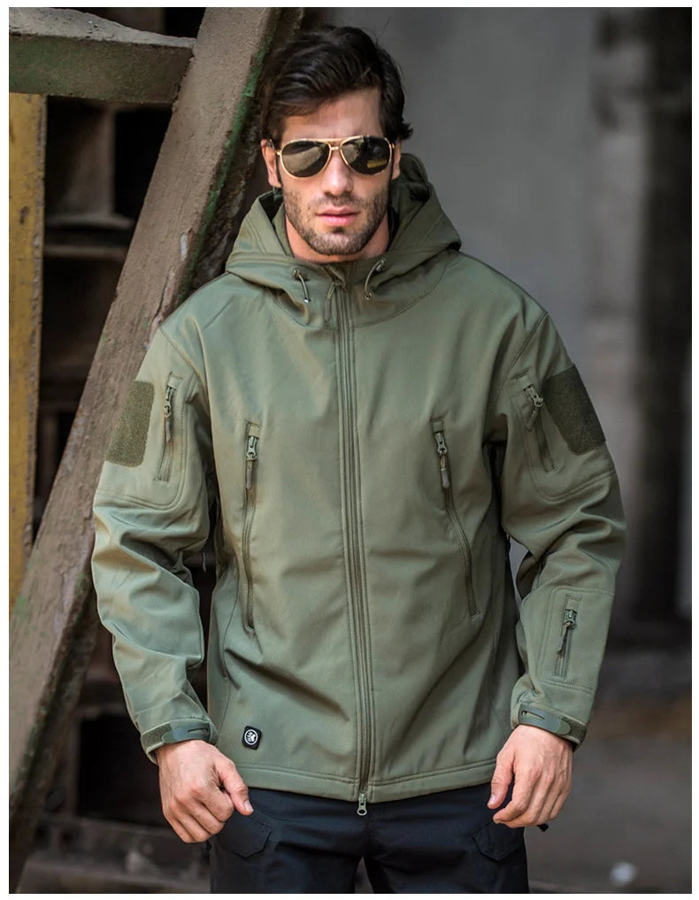 Men's Waterproof/Windproof Tactical Windbreaker - Outdoor Softshell Hooded Jacket