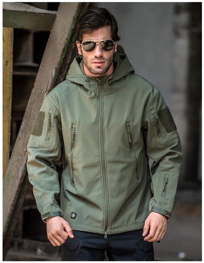 Men's Waterproof/Windproof Tactical Windbreaker - Outdoor Softshell Hooded Jacket