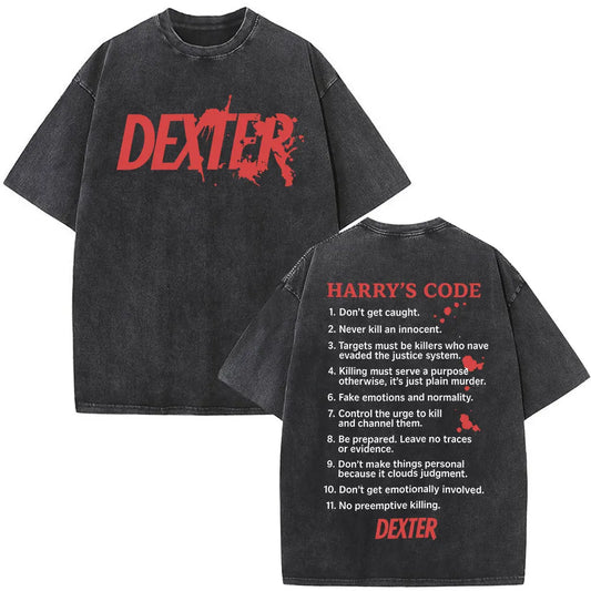 Unisex Casual Oversized Dexter Morgan Harry's Code Vintage Washed T-shirts